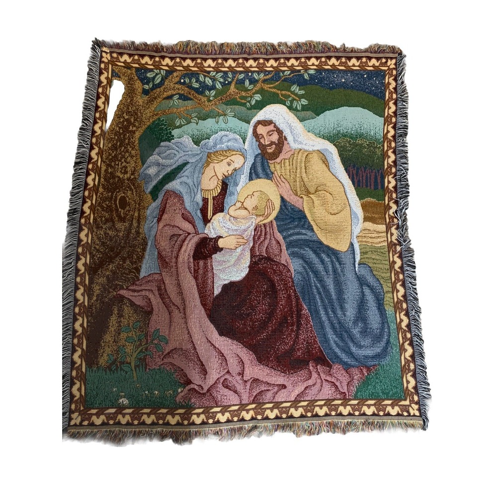 American Weavers Holy Family A Child Is Born Mary Joseph Jesus Throw Blanket USA